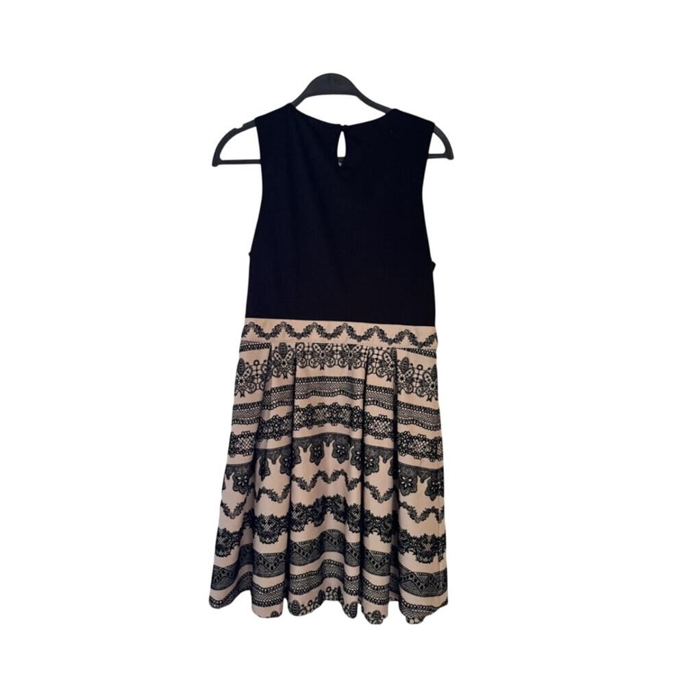 ELLIE Dress Velvet lace overlay Party, cocktail sleeveless women’s 14 black tan